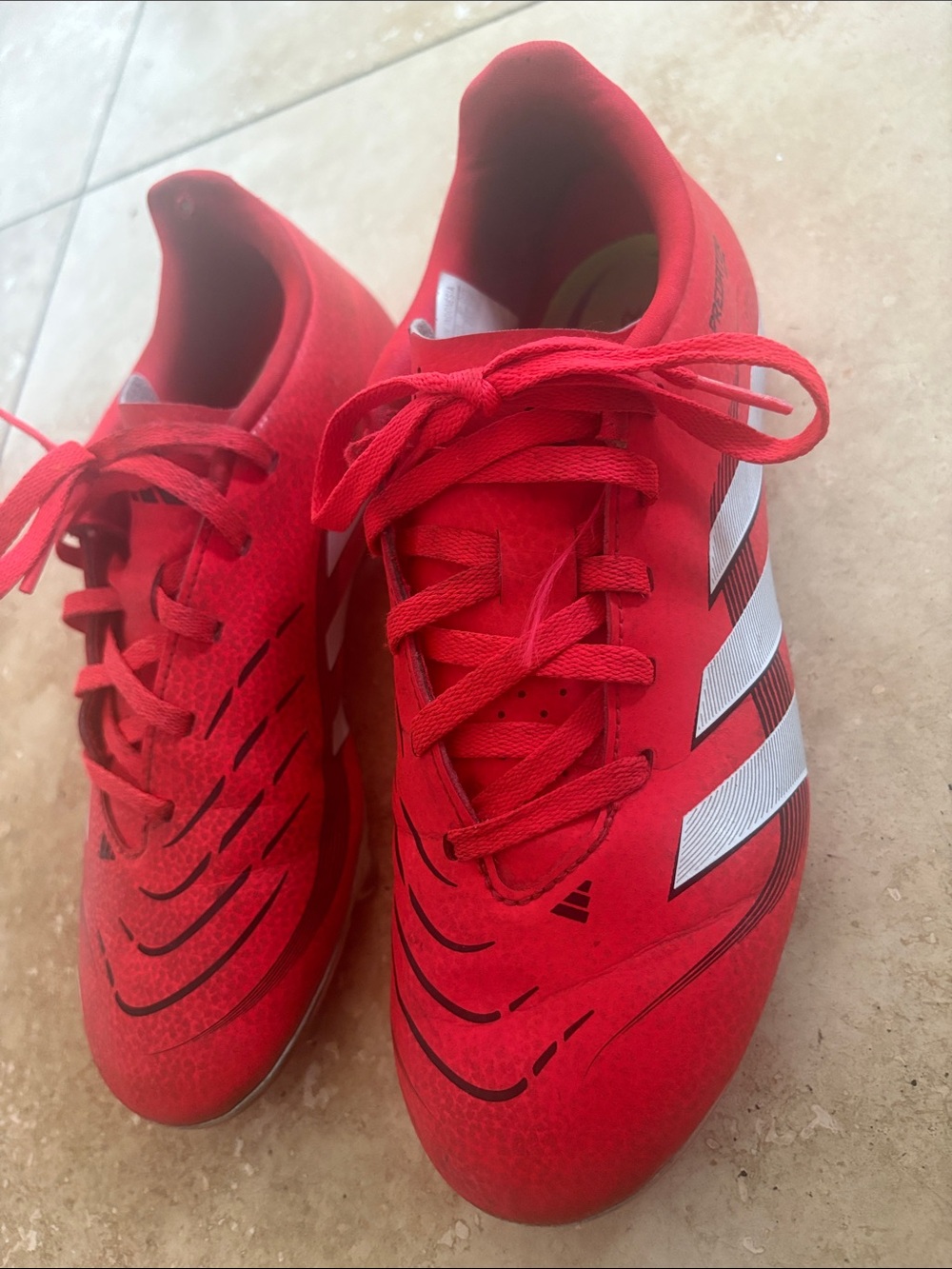 adidas Kids Red Soccer Sneakers with White Stripes